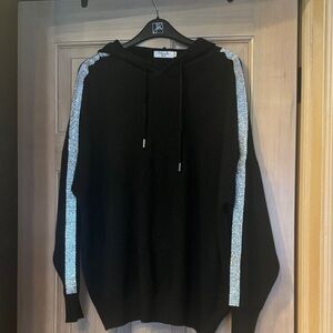 Eternelle Black Hoodie with Silver Sequin Stripes